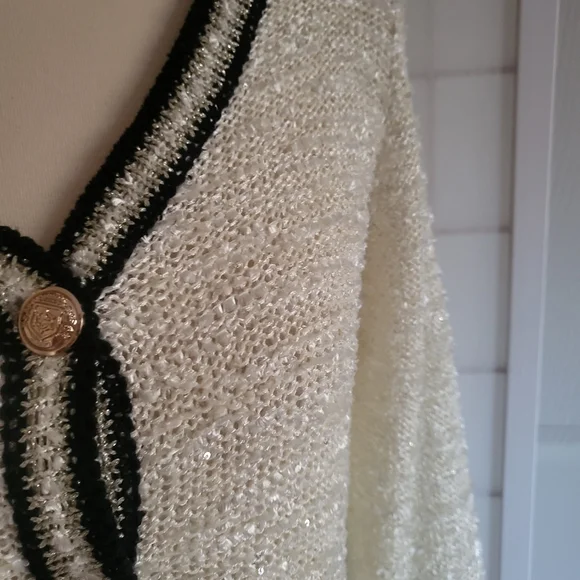 Vintage White Black Knit Sweater S - Picture 8 of 10